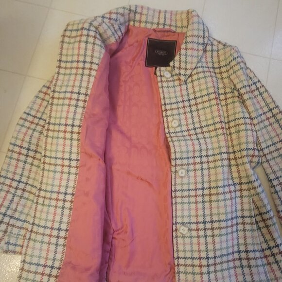 Coach Plaid Tweed Wool Coat Jacket Multicolored Women's size Large (L) - Picture 11 of 16